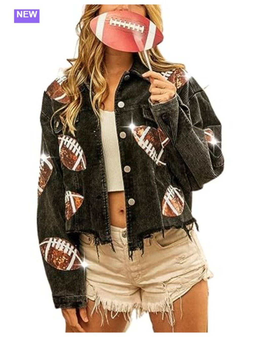 Sequin Rugby Patch Corduroy Crop Shacket